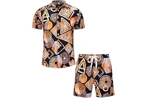 Adovigo Mens Button Down Shirts and Shorts Set Luxury Barocoo Outfits Tracksuits for Men