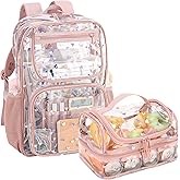 BORMELUN Clear Backpacks with Matching Lunch Bags for Kids(clear backpack & double lunch bag-pink)