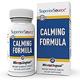 Superior Source Calming Formula, L-Theanine, Melatonin, Under The Tongue Quick Dissolve MicroLingual Tablets, 60 Ct, 5-HTP for Enhanced Serotonin Conversion, Sleep Support, Non-GMO