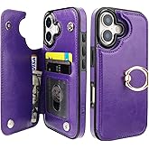 ONETOP for iPhone 17 Wallet Case with Card Holder, 360° Rotation Ring Kickstand RFID Blocking PU Leather Double Magnetic Clasp Shockproof Cover for Women and Girls 6.3 Inch (Purple)