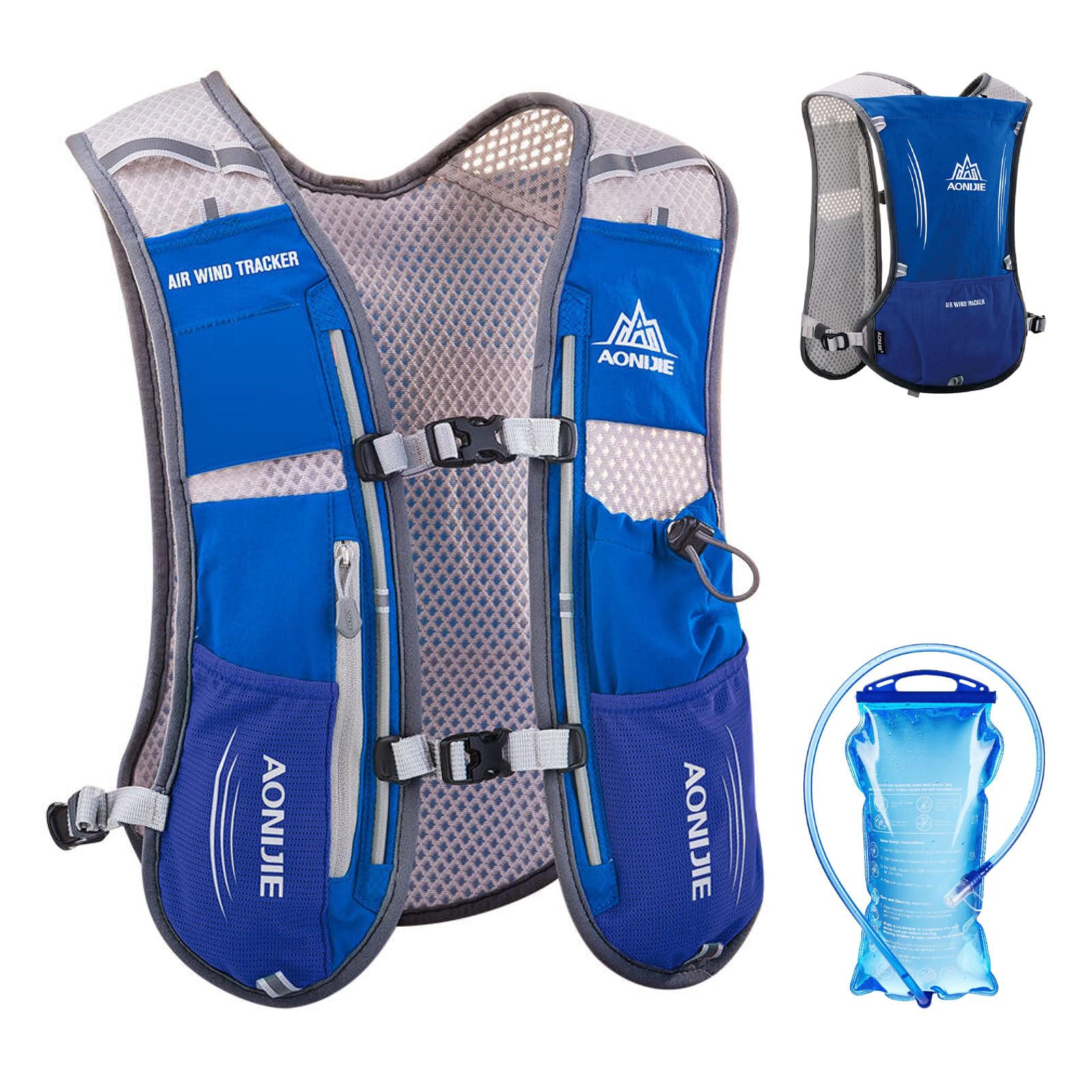 TRIWONDER 5L Running Vest Hydration Backpack Pack Running Hydration Vest Marathon Race Water Backpack Cycling Hiking for Men Women (Blue - with 1.5L Water Bladder)