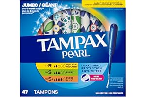 Tampax Pearl Tampons Multipack, with LeakGuard Braid, Regular/Super/Super Plus Absorbency, Up to 100% Leak and Odor Free Prot