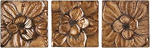 SEI Furniture Magnolia 3 pc Wall Panel Set - Gold Floral Motif - Hand Painted Glam Style