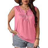 Womens Plus Size Tops Summer Tank Top Loose Fit Sleeveless Shirts Button Oversized Tees Flowy Blouse