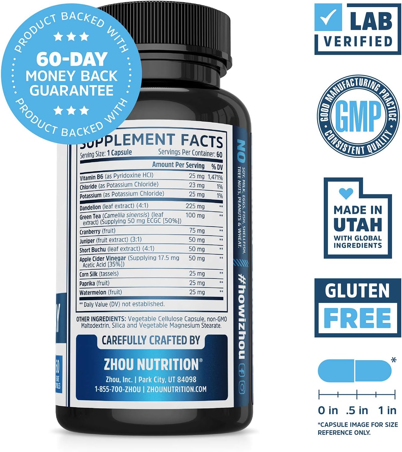 WATER AWAY Herbal Formula for Healthy Fluid Balance - Premium Herbal Blend with Dandelion, Potassium, Green Tea & More - 60 capsules: Health & Personal Care