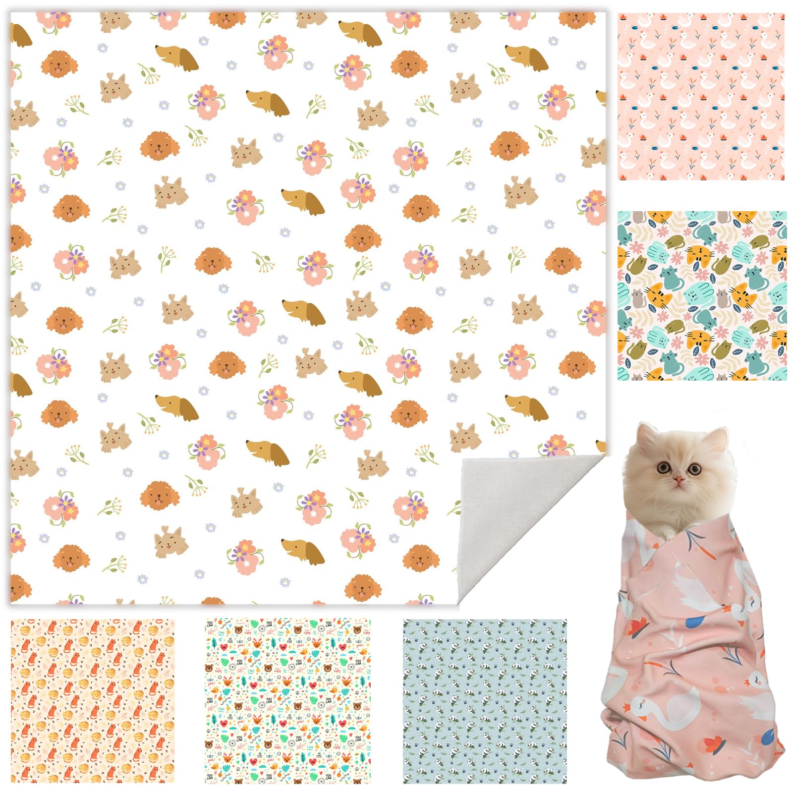 Photo 1 of 21.7" Cat Grooming Cloth Wrap, Cat Wrap for Cutting Nails, Self-Adherent Fabric Wrap for Cats, Cat Burrito Wrap Anti-Scratch, Anti-Escape, Multifunctional Swaddle Wrap Pet Tool (Floral, Large)