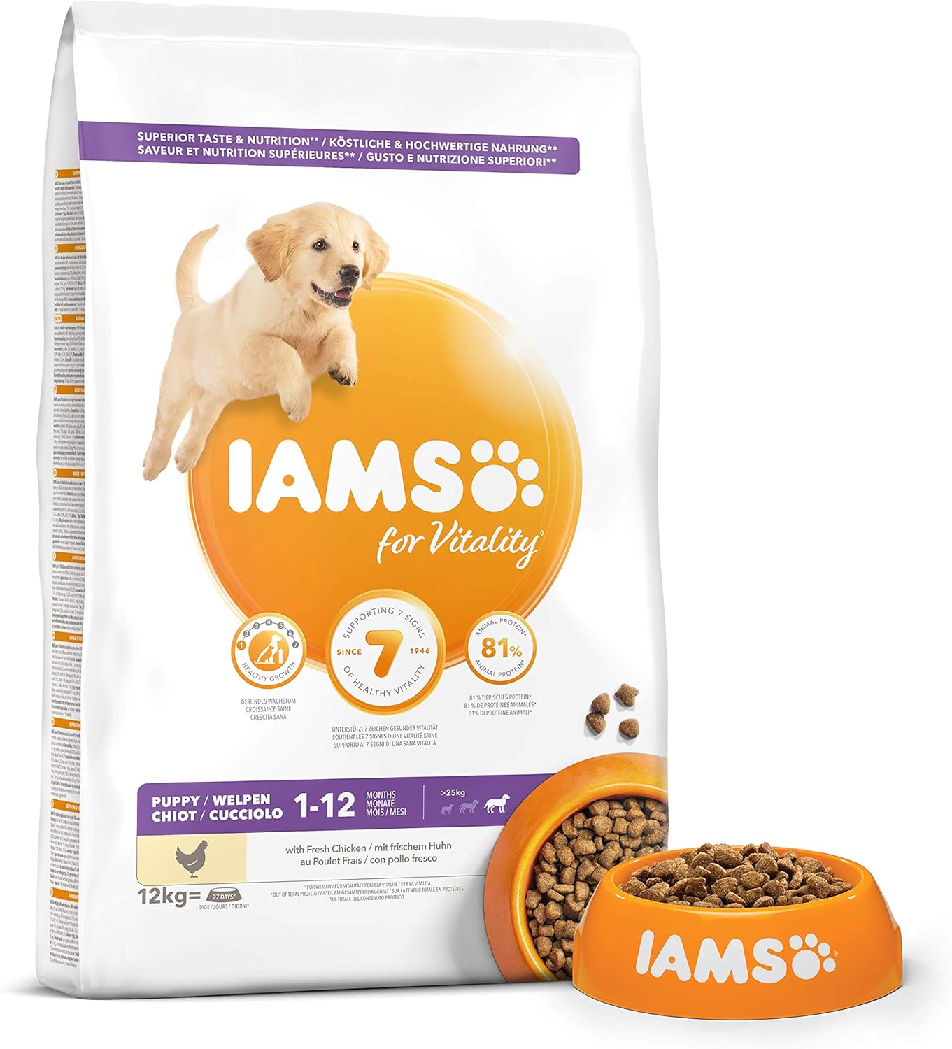 IAMS Puppy Large Dry Dog Food Chicken 12kg, transparent, 12 kg (Pack of 1) - Image 3