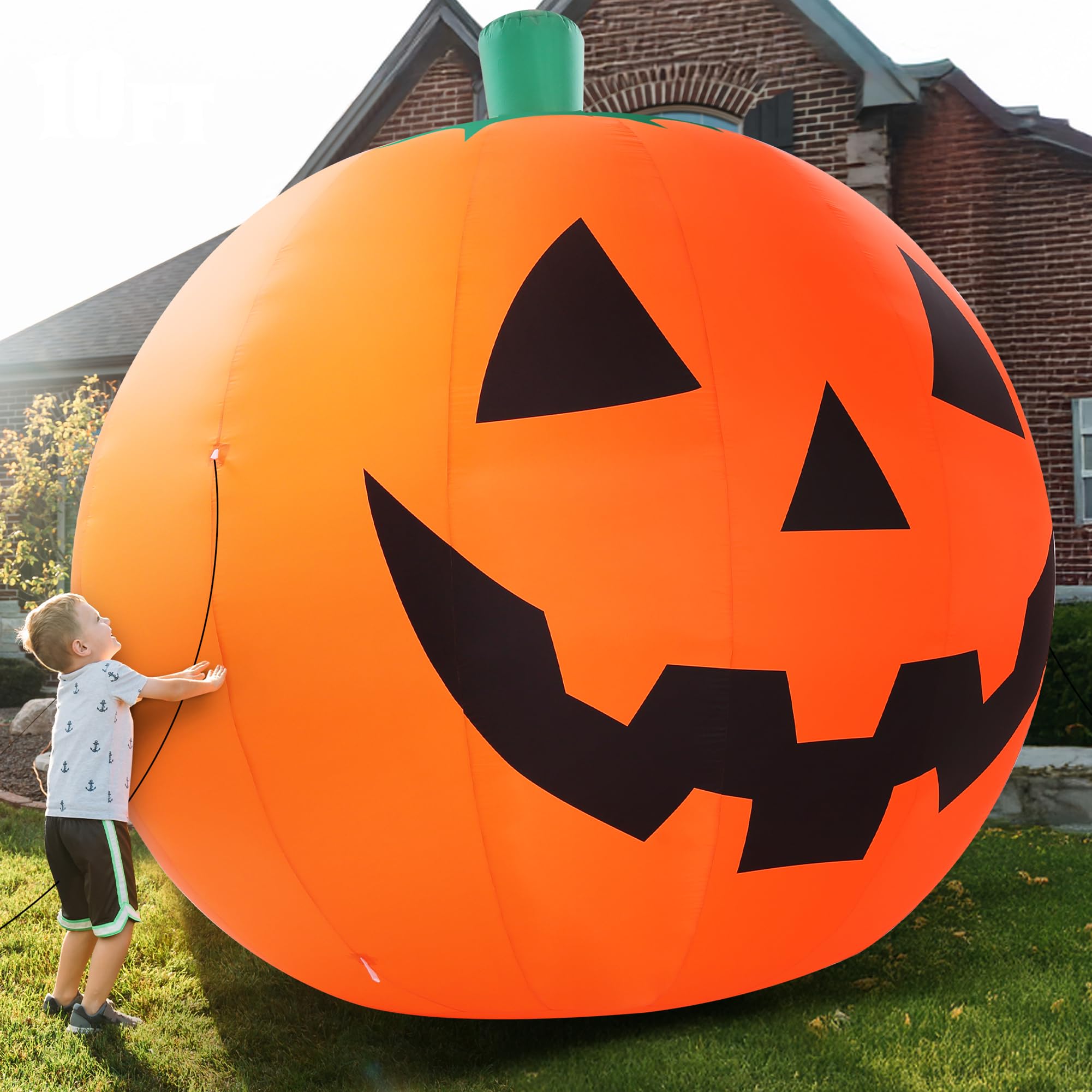 Photo 1 of ZPISF 10 FT Halloween Inflatables Giant Pumpkin with Rotating LEDs Outdoor Decorations, Blow Up Pumpkin Halloween Yard Decorations for Front Lawn Garden Decor