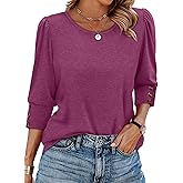 OFEEFAN Womens Tops 3/4 Sleeve with Buttons Dressy Casual Blouses Summer Outfits Beach Vacation Plus Size Spring Clothes