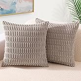 decorUhome Khaki Neutral Decorative Throw Pillow Covers 20x20 Inch Set of 2, Boho Soft Corduroy Striped Square Pillow Covers Modern Twill Pillow Covers for Couch Bed Sofa Living Room