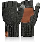 Doyesiee Winter Fingerless Gloves for Women Men Warm Knitted Convertible Mittens With Finger Flaps Fleece Women's Mittens