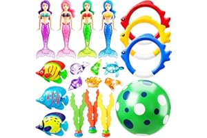 Jasonwell Pool Diving Toys Games - 20PCS Swimming Mermaid Pool Toys with Dive Rings Gems Beach Ball Underwater Treasures Seaw