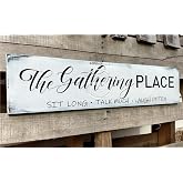 The Gathering Place Wall Decor Sign Large Family Dining Room Vintage Wooden Country Farmhouse Simple and Rustic Hanging for Kitchen Home Wall Art Decoration (Wood) 4x16 Inch