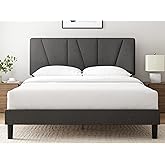 Zinus King Maya Upholstered Bed Frame with Asymmetric Headboard, Durable Wooden Slats, Sturdy Framework, Noise Free Sleep, No Box Spring Needed, Easy Assembly, Eco Friendly Packaging, Dark Grey