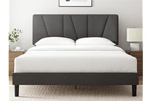 ZINUS Queen Maya Upholstered Bed Frame with Asymmetric Headboard, Durable Wooden Slats, Sturdy Framework, Noise Free Sleep, No Box Spring Needed, Easy Assembly, Eco Friendly Packaging, Dark Grey
