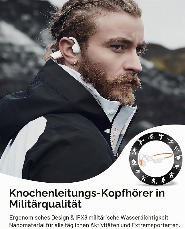 Knochenschall Kopfhörer Schwimmen, IPX8, 8 GB MP3, Bluetooth 6.0