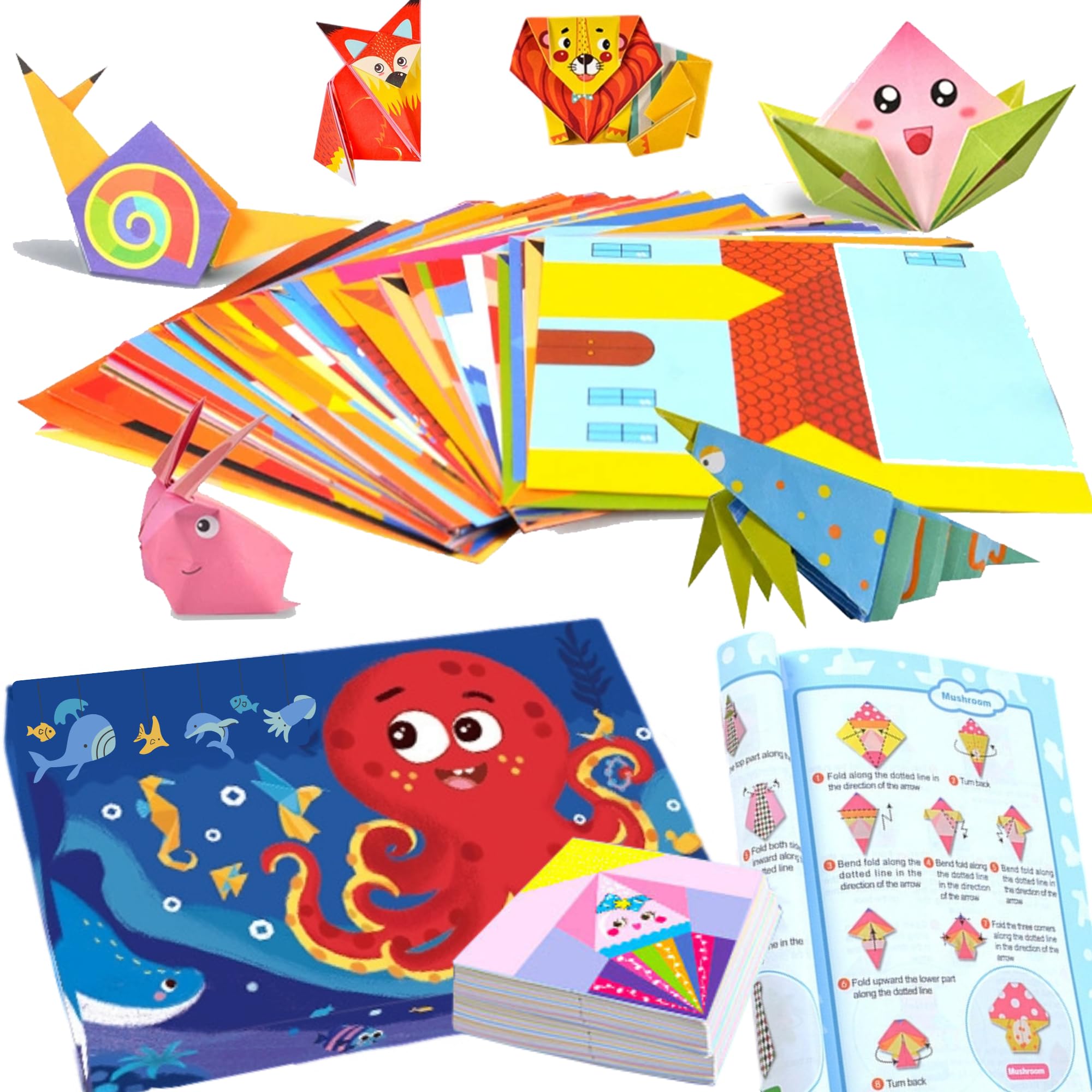 SUQ Origami Paper Kit for Kids, 14cm x 14 cm Colourful Origami Paper,Origami Kit for Kids with 72 Patterns, Art and Craft Kit for Kids Gift for Girls Boy Beginners, 152PCS