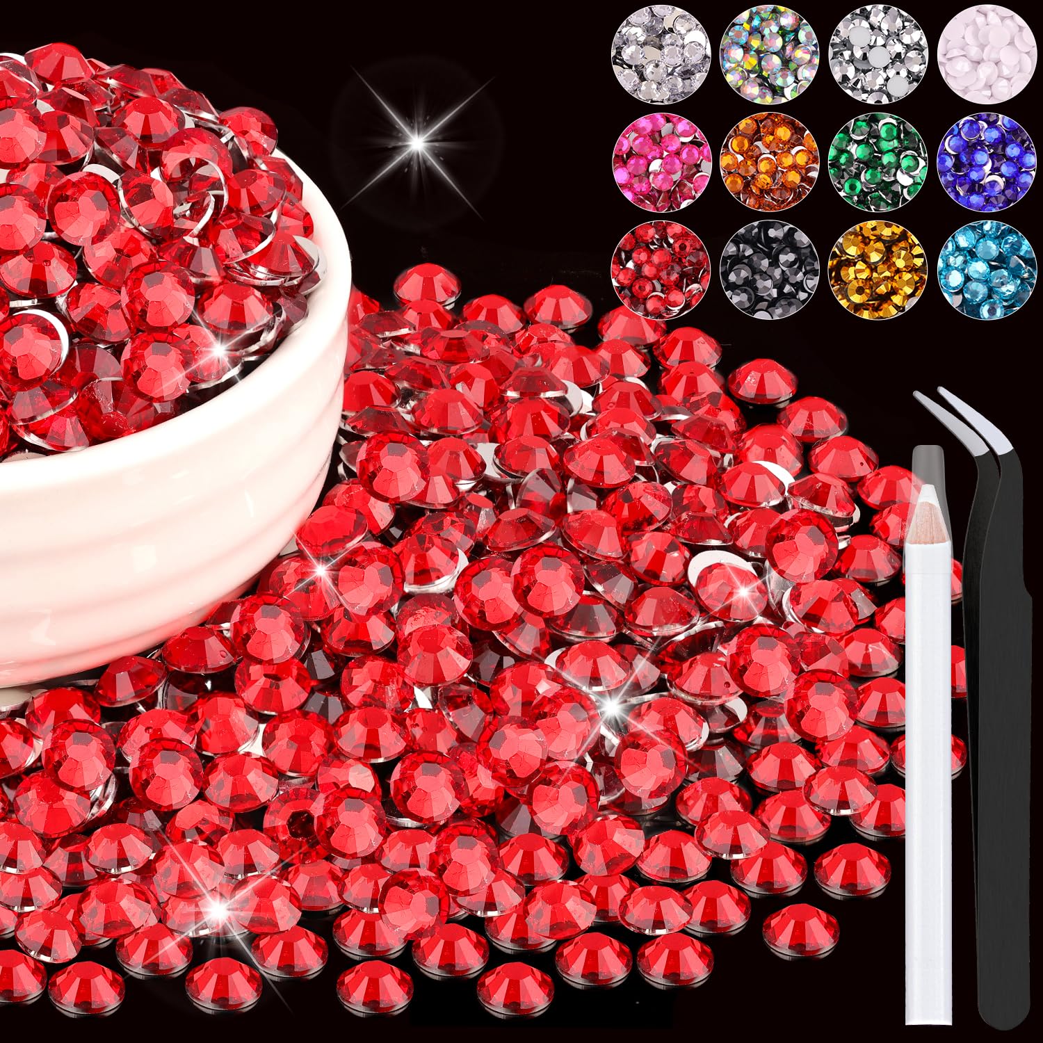 Photo 1 of 1500PCS 6mm Resin Rhinestones Bulk for Crafting (Red), Flatback Bedazzling Crystals for Crafts DIY Nail Decoration, Gems Charms for Tumbler Shoes Clothing Fabric with Pickup Pen and Tweezers