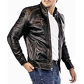 Jild Signature Diamond Style Lambskin Leather Jacket Men - Premium Leather Café Racer Vintage Look Motorcycle Jacket Men