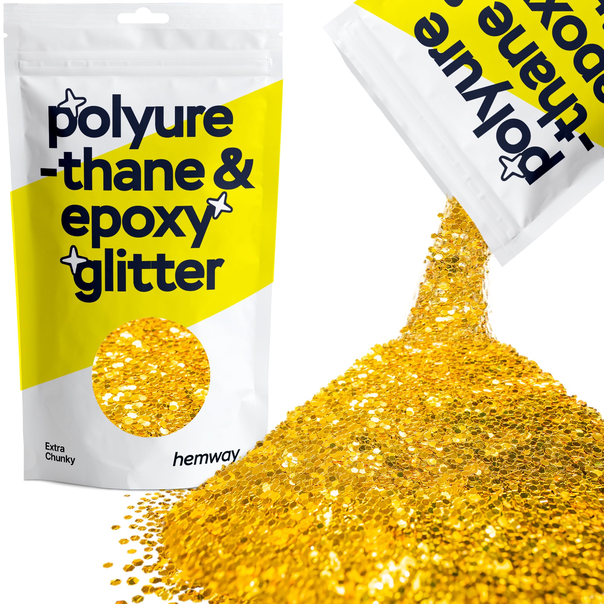 Hemway Resin Glitter Gold 100g Extra Chunky | Polyurethane & Epoxy Glitter for Resin Crafts, Tumblers, Coasters, Floor & Table Art