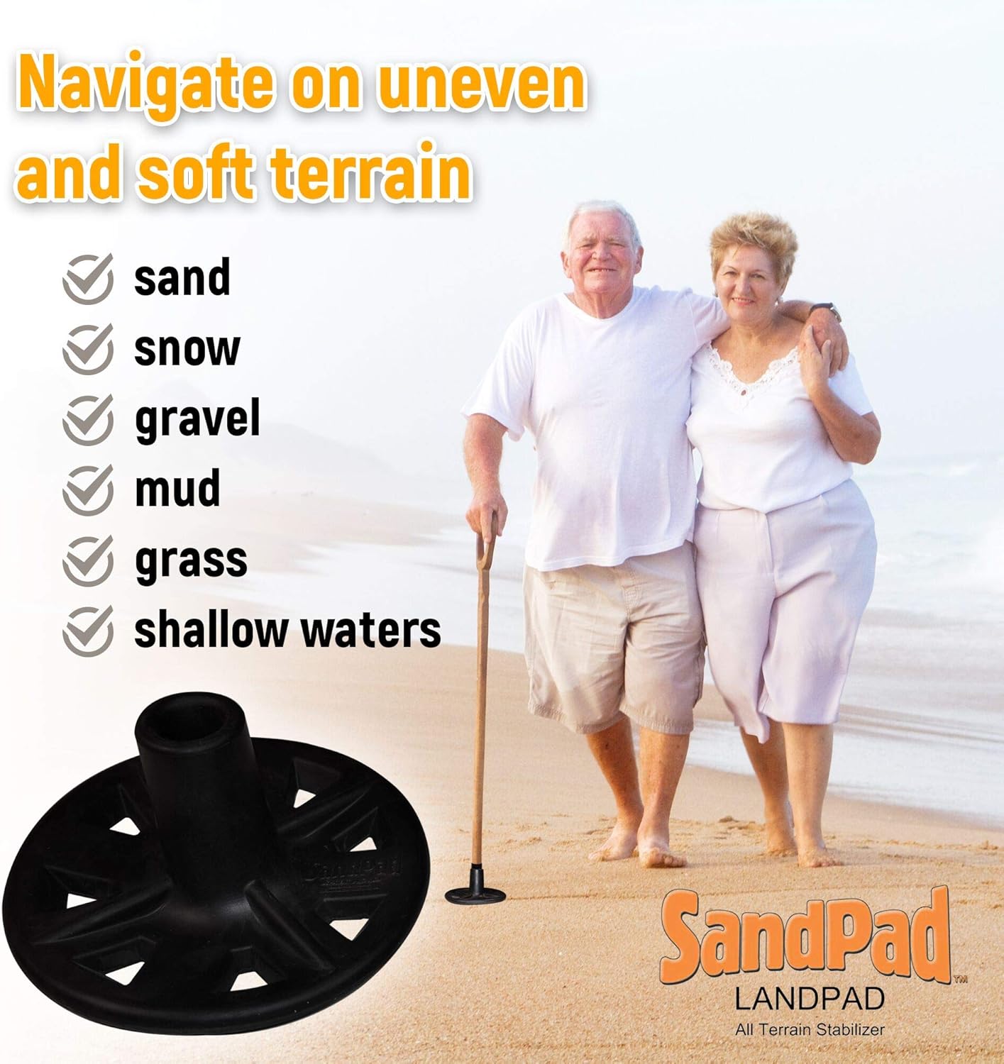 SandPad/EZWalk Cane Pad Stabilizer Tip (Single Pack for Canes) by