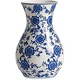 Chinoiserie Blue and White Vase, Porcelain Floral Vases for Fireplace Mantel, Dining Room & Home Centerpiece, Blue and White Decor Living Room Décor,11”H