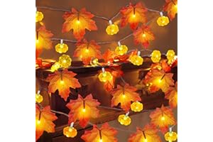 TURNMEON 2 Pack & Timer - Fall Garland with Pumpkin Lights Halloween Fall Decor for Home 60LED 20Ft Enlarged Maples Leaves Halloween Garland Lights Indoor Battery Operated Thanksgiving Decor Wedding Christmas