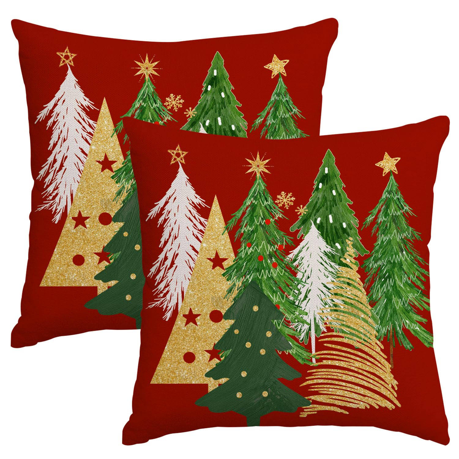 Miaikoe Christmas Cushion Covers 60x60 cm Set of 2 Christmas Tree Red Decorative Pillow Covers Winter Holiday Cushion Cases Decor for Home Couch Sofa