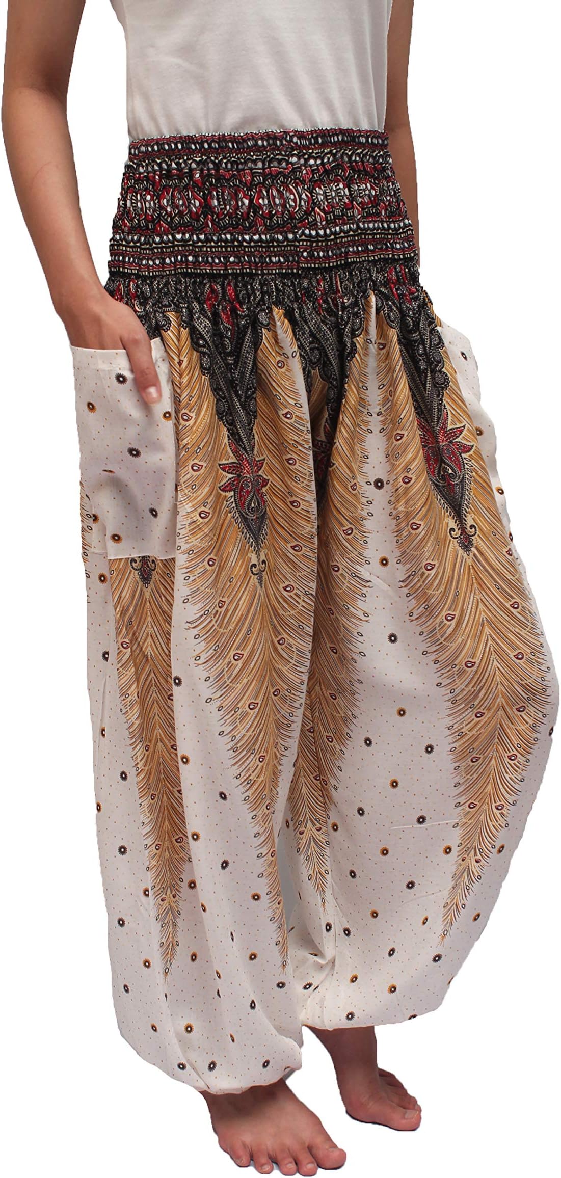 ChiangmaiThaiShop Harem Pant Yoga Bohos for Men & Women Elastic Waist Smocks Rayon