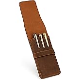 TheAntiq Leather Pen Holder, Genuine 3 Pen Case with Tuck-in Flap, Brown Leather Case for Fountain, Ballpoint & Rollerball Pens, Travel Organizer, Luxury Executive Pen Storage Sleeve (3 Pen, Brown)