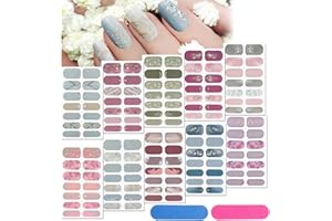 MAITYS 140 Pcs 10 Sheets Full Wrap Nail Stickers Polish Strips Gradient Stickers Glitter Self Adhesive DIY Art Decals Strips with 2 Pcs Nail Files for Holiday Decor (Classic Style)