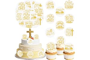 Fyeoxle 36PCS Edible Christmas Religious Nativity Cupcake Toppers Wafer Paper Happy Birthday Jesus Cupcake Picks Holy Nativity Toppers for Christmas Jesus Theme Party Decor Supplies (Pattern 3)