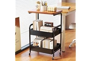 MilleLoom 3 Tier Rolling Cart Organizer, Utility Cart with Wheels & Wood Tabletop, Metal Coffee Cart on Wheels for Living&Din