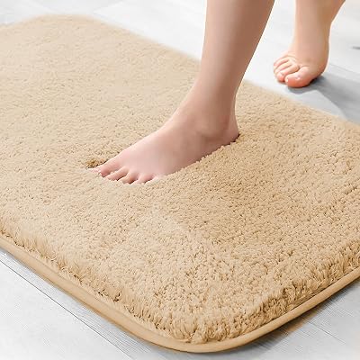 wyewye Microfibre Bath Mat 2cm Thick 40x60cm Camel Non-Slip Absorbent