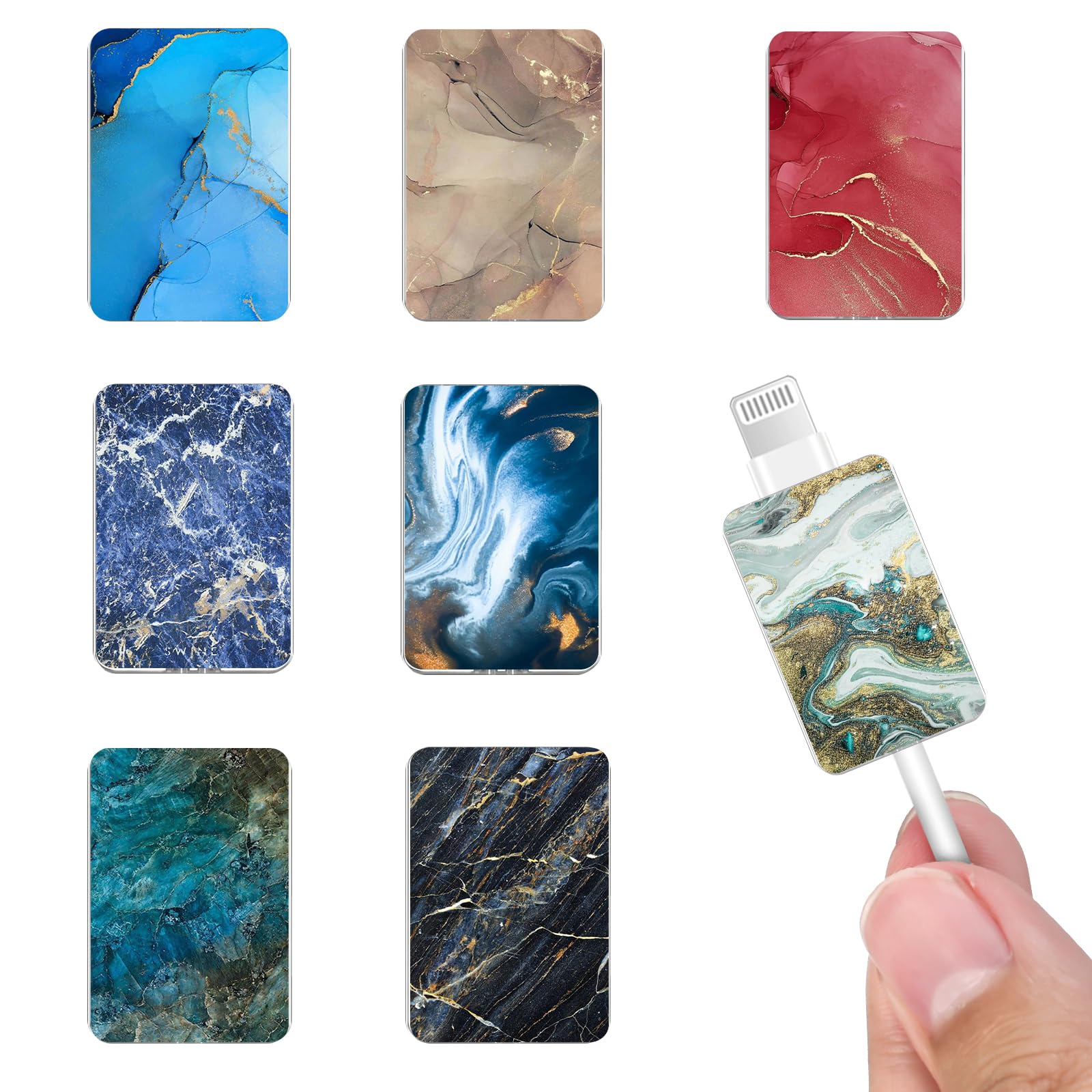 Cute Luxury Cable Protector for iPhone Type-c, Unique Jade Stone Glossy Marble Pattern 8pcs Soft USB Cable Cord Protector,Charging Cord Protector,Cable Chompers,Cable Sleeve Cord Saver