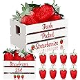 Maitys Strawberry Mini Crate Summer Tiered Tray Decor with 8 Tiered Tray Decoration Summer Wood Crate for Party Decor