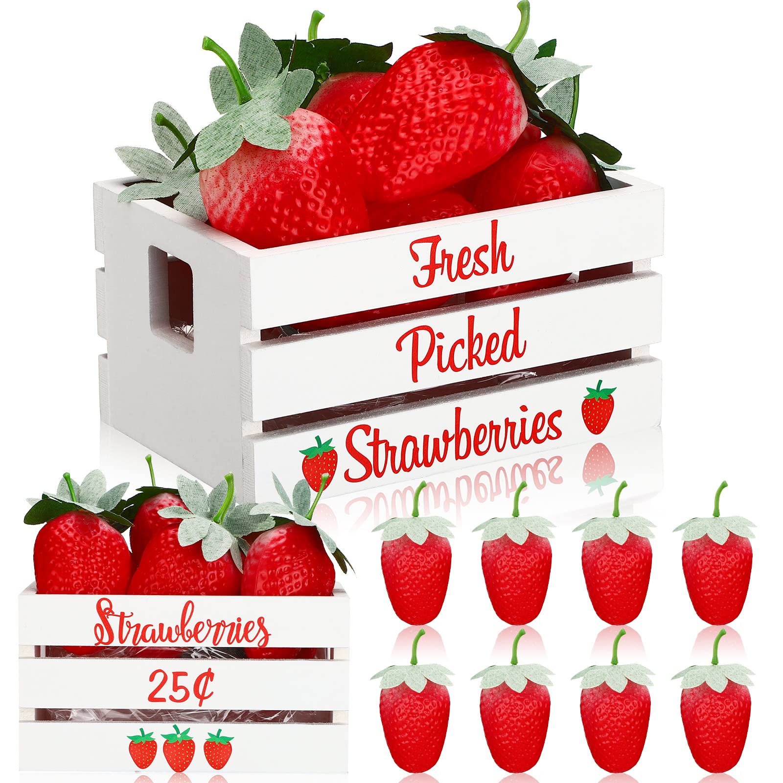 Photo 1 of Maitys Strawberry Mini Wooden Crate Summer Tiered Tray Decor with 8 Fake Strawberry Decoration for Home Table Decor Party Centerpiece Farmhouse Fruits Kitchen Decorations