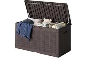 Greesum 100 Gallon Resin Deck Box Lockable Large Outdoor Storage Boxes for Garden Tools, Patio Furniture Cushions, Pool Supplies, Dark Brown