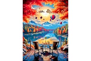 AXQUILON Landscape Diamond Painting Kits for Adults, DIY Hot Air Balloon Forest Diamond Art for Beginners Kits, Landscape Diamond Art Kit, Round Full Diamond Gem Art Crafts HomeDecor12x16 inch