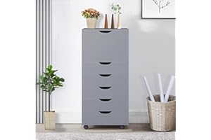 Naomi Home 6 Drawer Office Storage File Cabinet, Under Desk Storage File Cabinets for Home Office, Office Organization Filing Cabinet with Wheels, Printer Stand with Storage, 180 lbs Capacity – Gray