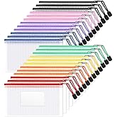Sooez 24 Pack Mesh Zipper Pouch Bags with Label Pocket, A6 (9.1×4.7 in) | Small Pencil Case Pouch for Organizing,Clear Plasti