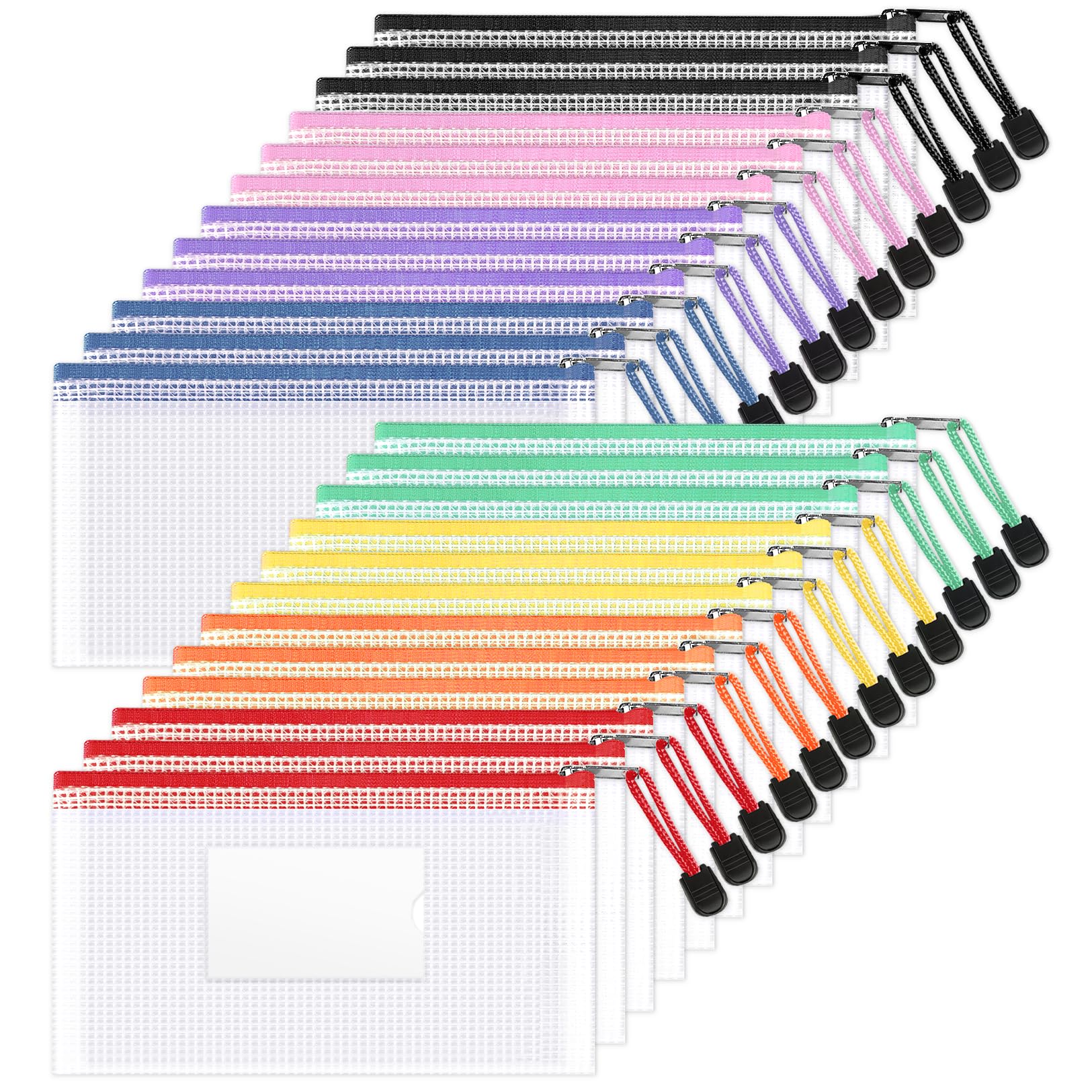 Sooez 24 Pack Mesh Zipper Pouch Bags with Label