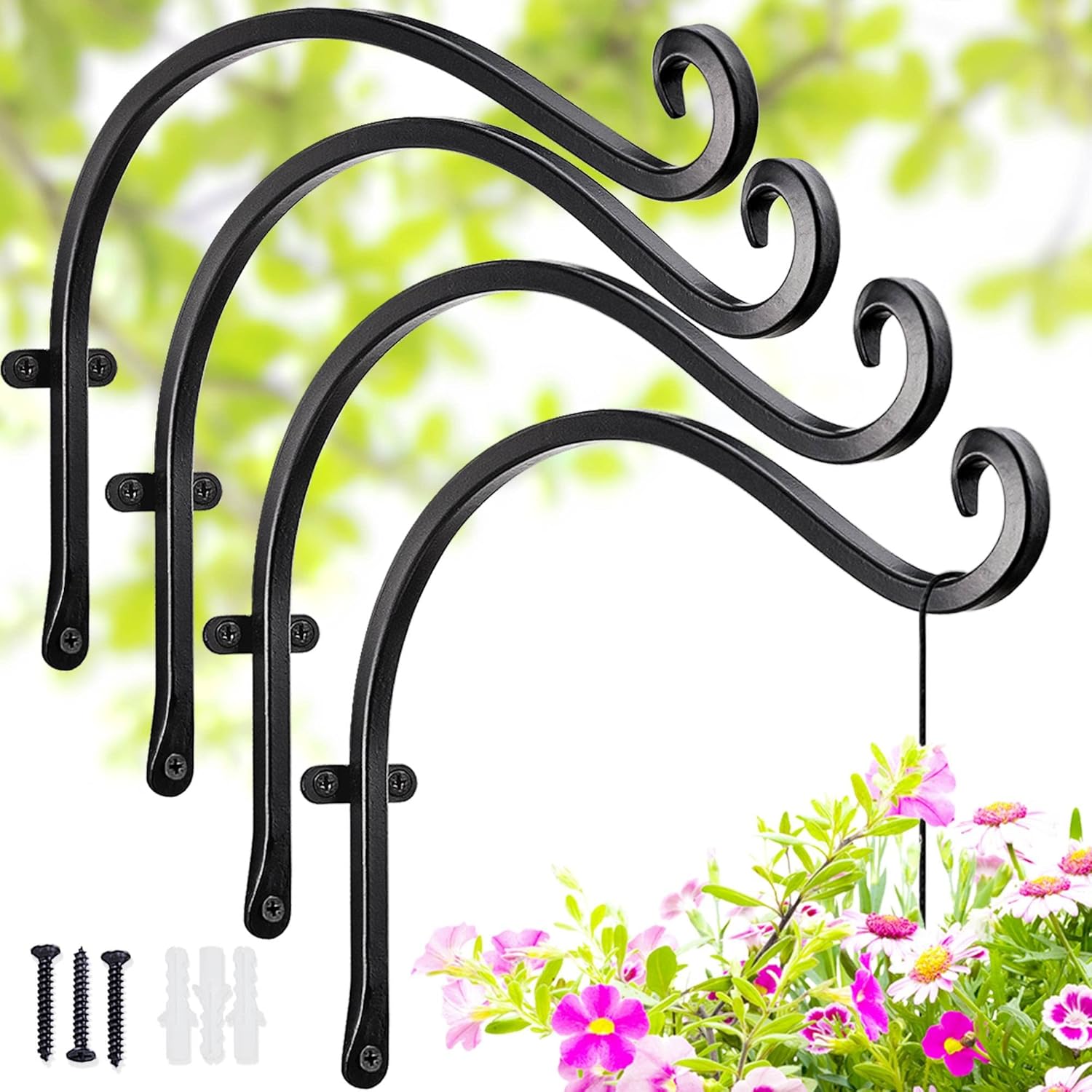 Outdoor Hanging Brackets - Lifyzoon Hanging Plant Brackets Outdoor: 12-Inch Hanging Plant Hangers Wall Hooks - Wall Mount Hanging Brackets for Bird Feeder Flower Baskets Black