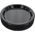 Amcrate Disposable Plastic Dinner Plates, Black, 10.4 Inches, Strong & Sturdy for Party, Dinner, Holiday, Picnic, Travel - Pack of 50