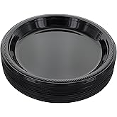 Amcrate Disposable Plastic Dinner Plates, Black, 10.4 Inches, Strong & Sturdy for Party, Dinner, Holiday, Picnic, Travel - Pack of 50