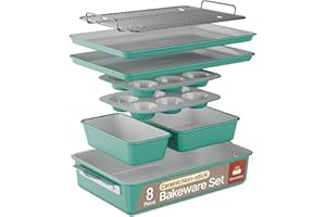 Bakken 8-Piece Stackable Bakeware Set - Ceramic Non-Stick Coating, Baking Sheets, Assorted Baking Pans, PTFE, PFOA & PFOS Fre