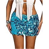QJQ Women's Sparkly Sequin Mini Skirt Low Waist Hot Party Skirts Sexy Summer Going Out Skirt