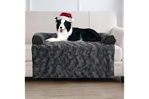 blunique Calming Large Dog Bed for Couch, 41 x 37 inch Removable Couch Cover for Dogs Washable, Non-Slip Fluffy Plush Dog Sofa Mat for Furniture Protector - Dark Grey