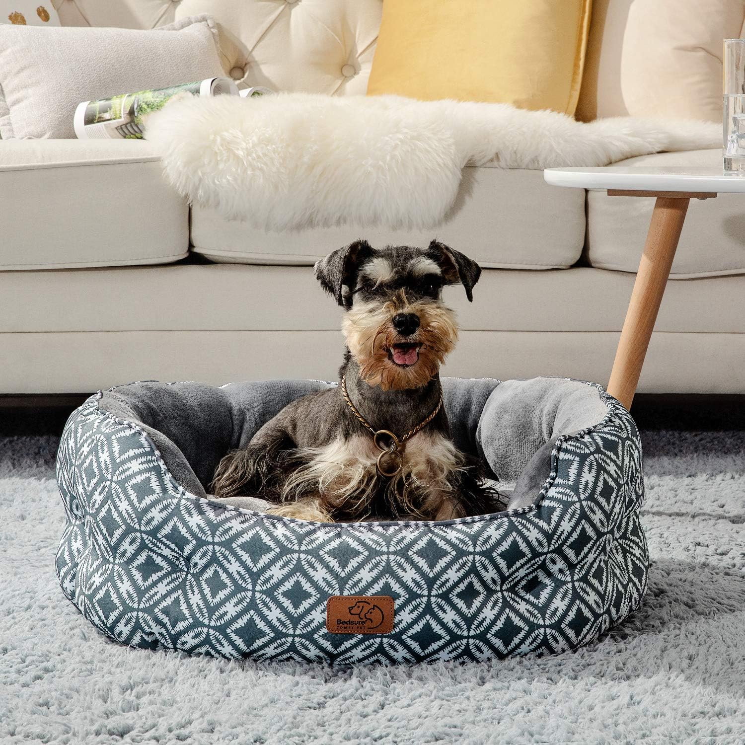 Bedsure 25 inch Small Dog Bed & Cat Bed, Round Pet Beds for Indoor Cats or Small Dogs, Round Machine Washable Super Soft & Plush Flannel Pet Supplies, Slip-Resistant Oxford Bottom, Grey : Pet Supplies