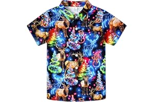 uideazone Boys Hawaiian Shirts Novelty Printed Funky Short Sleeve Button Down Shirt Kids Aloha Luau Shirt 7-14T